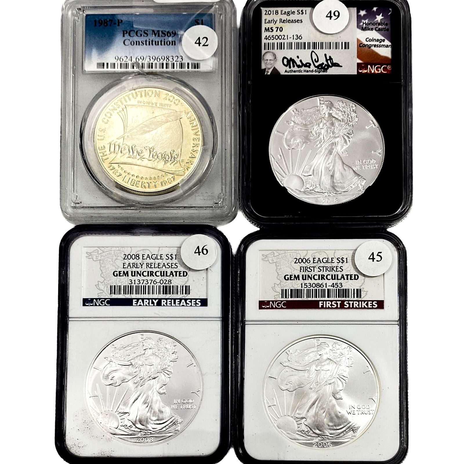 [4 Coins]1987-2018 PCGS/NGC MS69-70: [4 Coins]1987-2018 PCGS/NGC MS69-70