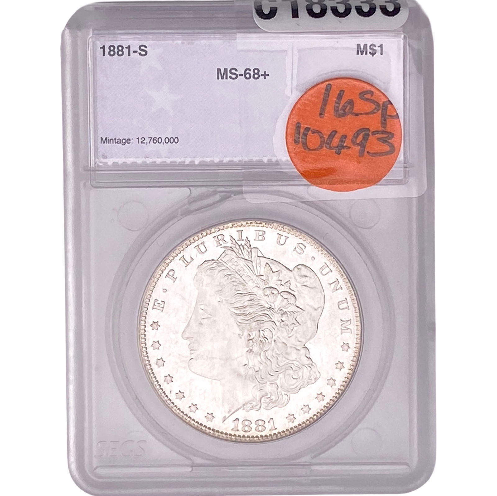 1881-S Morgan Silver Dollar SEGS MS68+: 1881-S Morgan Silver Dollar SEGS MS68+