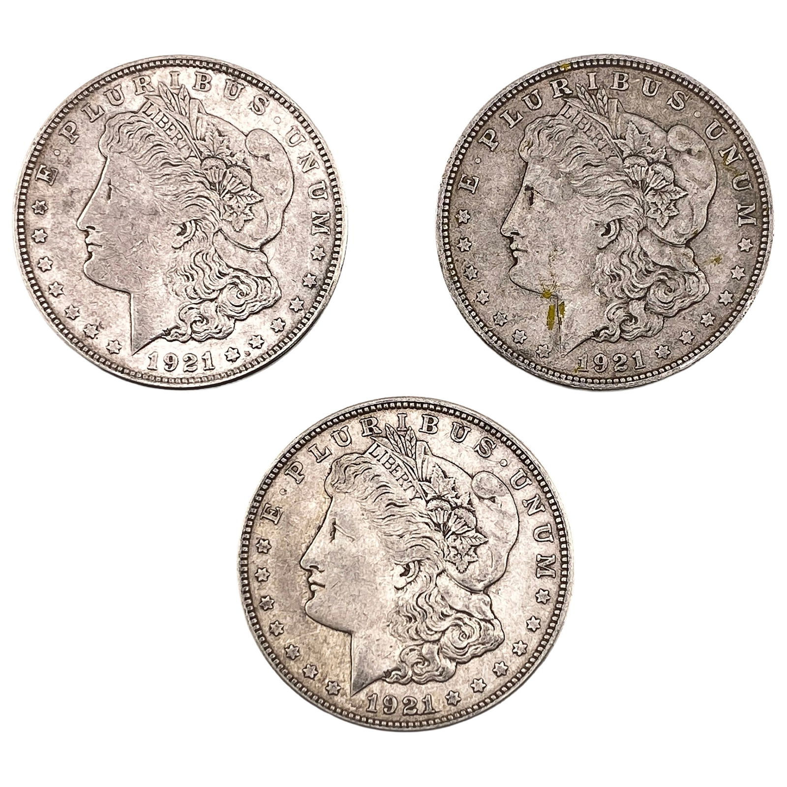 [3 Coins] 1921 Morgan Silver Dollar: [3 Coins] 1921 Morgan Silver Dollar