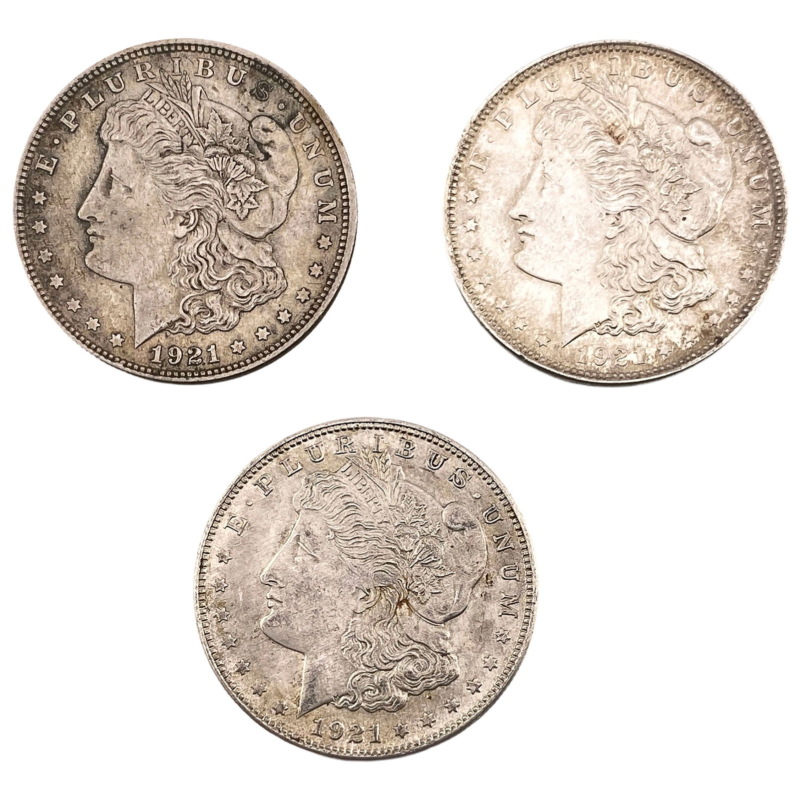 [3 Coins] 1921 Morgan Silver Dollar: [3 Coins] 1921 Morgan Silver Dollar