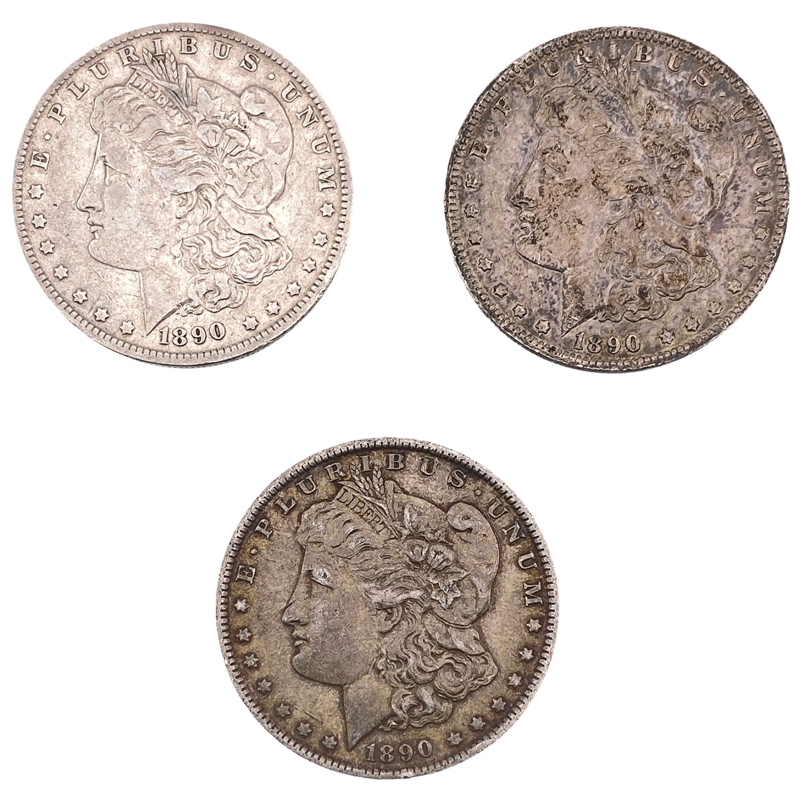 [3 Coins] 1890 Morgan Silver Dollar: [3 Coins] 1890 Morgan Silver Dollar