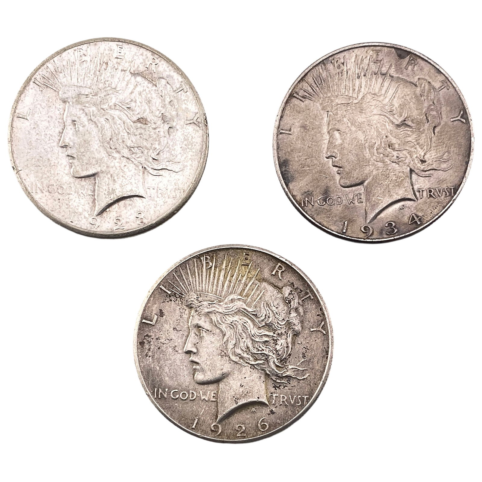 [3 Coins] 1923-1934 Silver Peace Dollar (1 of 2)