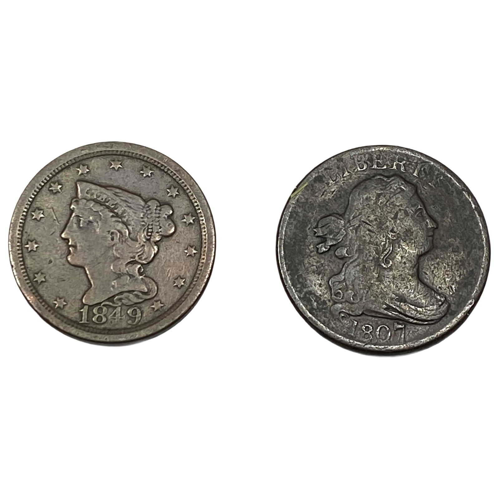 [2 Coins] 1807-1849 1/2C Draped Bust & Braid. Hair (1 of 2)