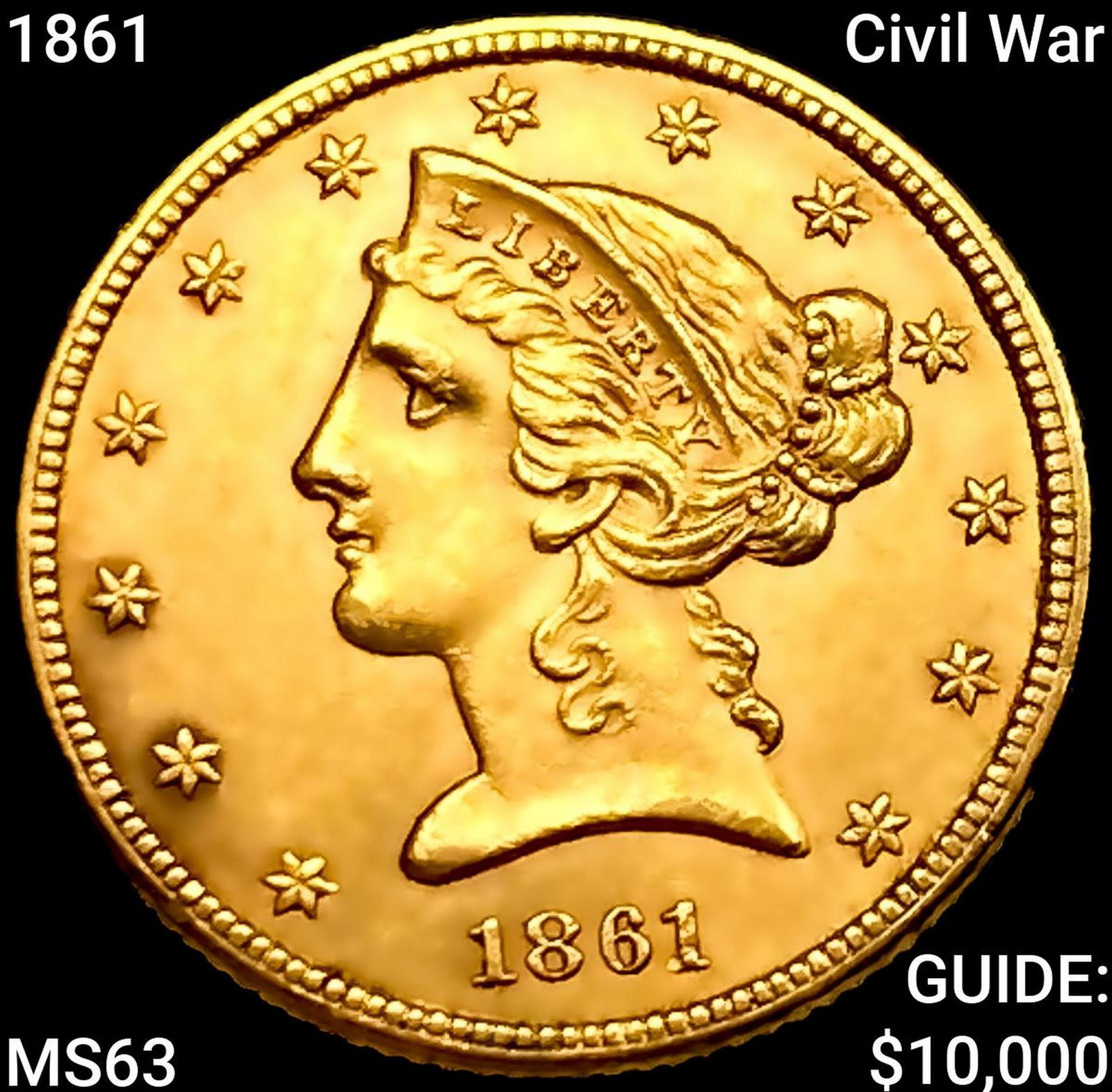1861 Civil War $5 Gold Half Eagle CHOICE BU (1 of 2)