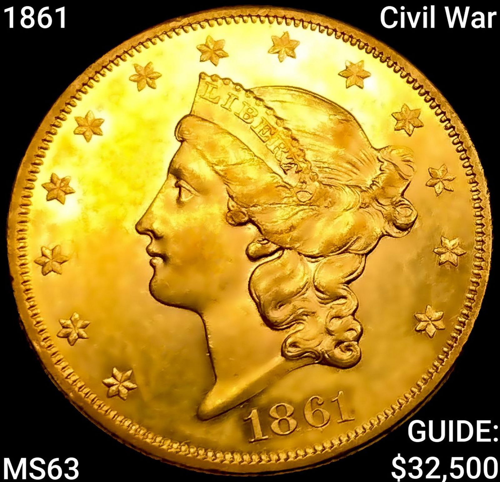 1861 Civil War $20 Gold Double Eagle CHOICE BU (1 of 2)