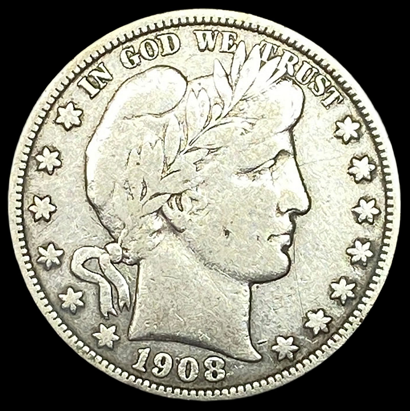 1908-S Silver Barber Half Dollar NICELY CIRCULATED: 1908-S Silver Barber Half Dollar NICELY CIRCULATED