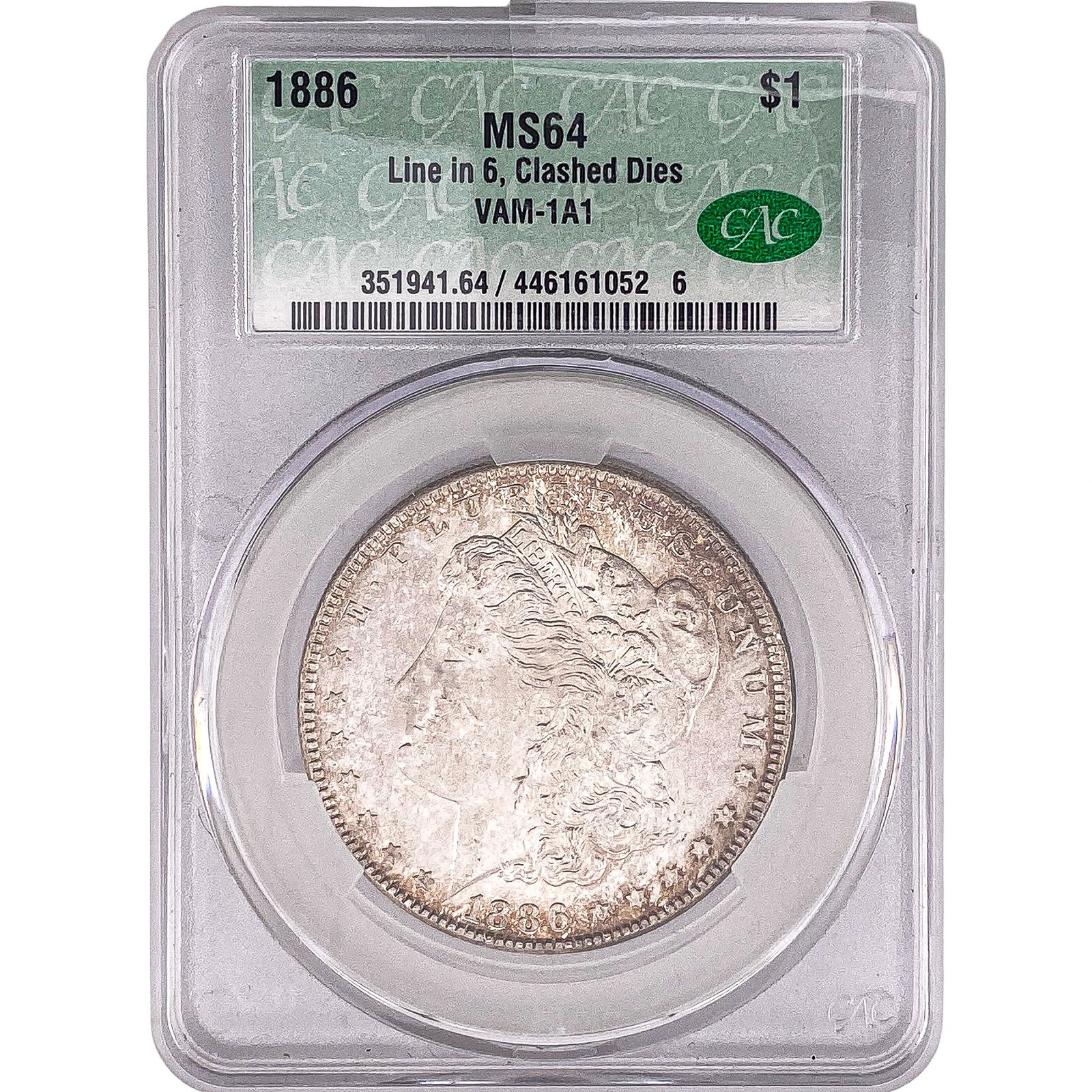 1886 Morgan Silver Dollar CAC MS64 VAM-1A1: 1886 Morgan Silver Dollar CAC MS64 VAM-1A1