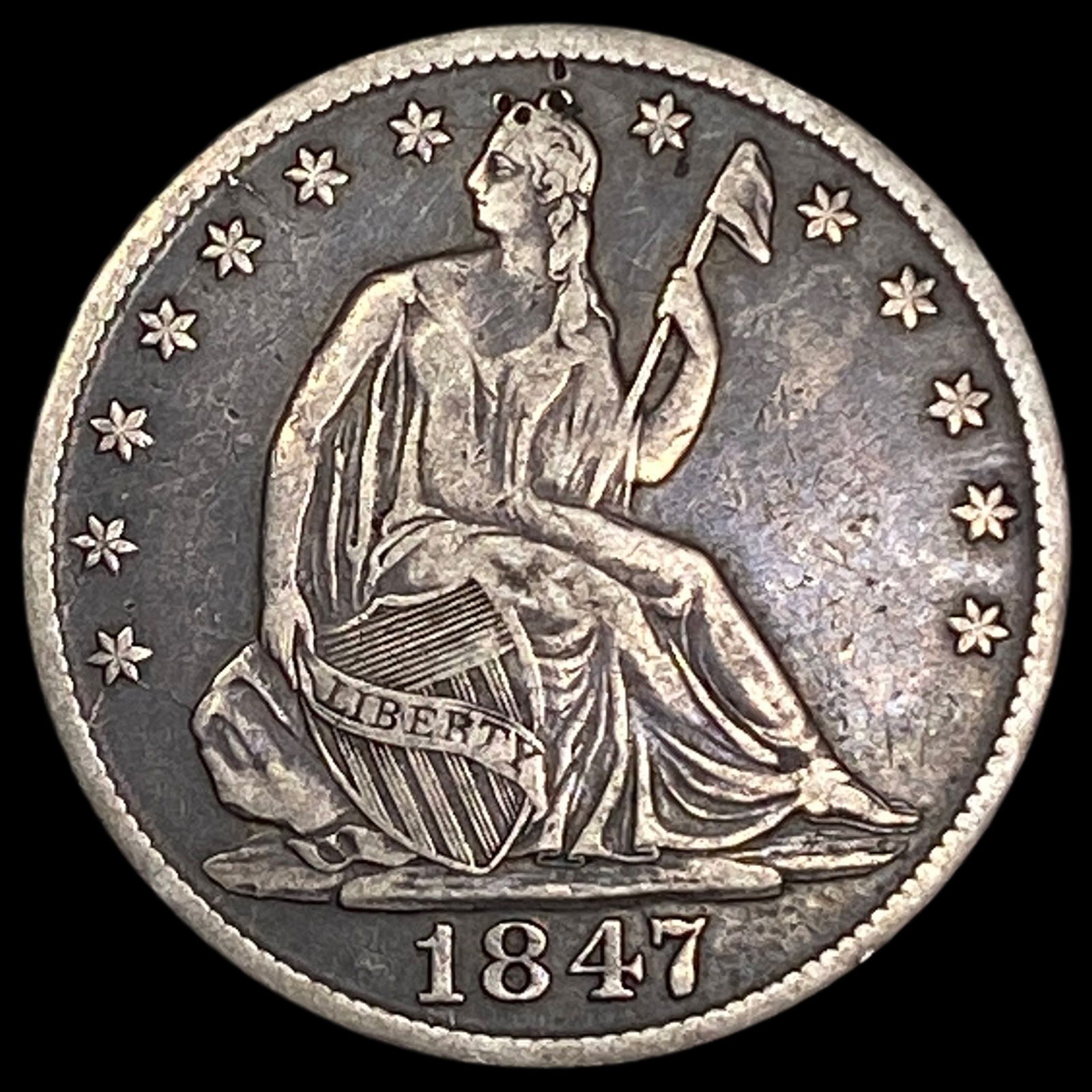 1847-O Silver Seated Liberty Half Dollar ABOUT UNCIRCULATED: 1847-O Silver Seated Liberty Half Dollar ABOUT UNCIRCULATED