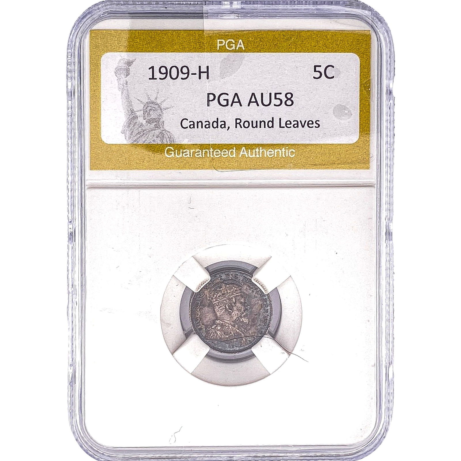 1909-H Canada Silver 5C Round Leaves PGA AU58: 1909-H Canada Silver 5C Round Leaves PGA AU58