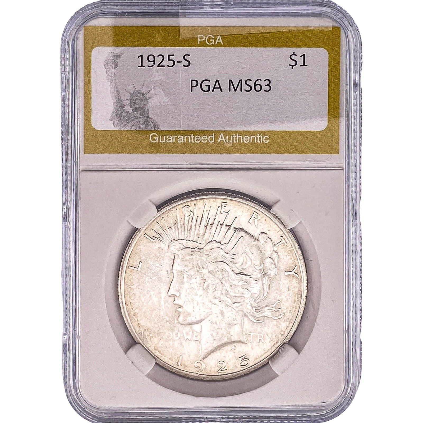 1925-S Silver Peace Dollar PGA MS63: 1925-S Silver Peace Dollar PGA MS63