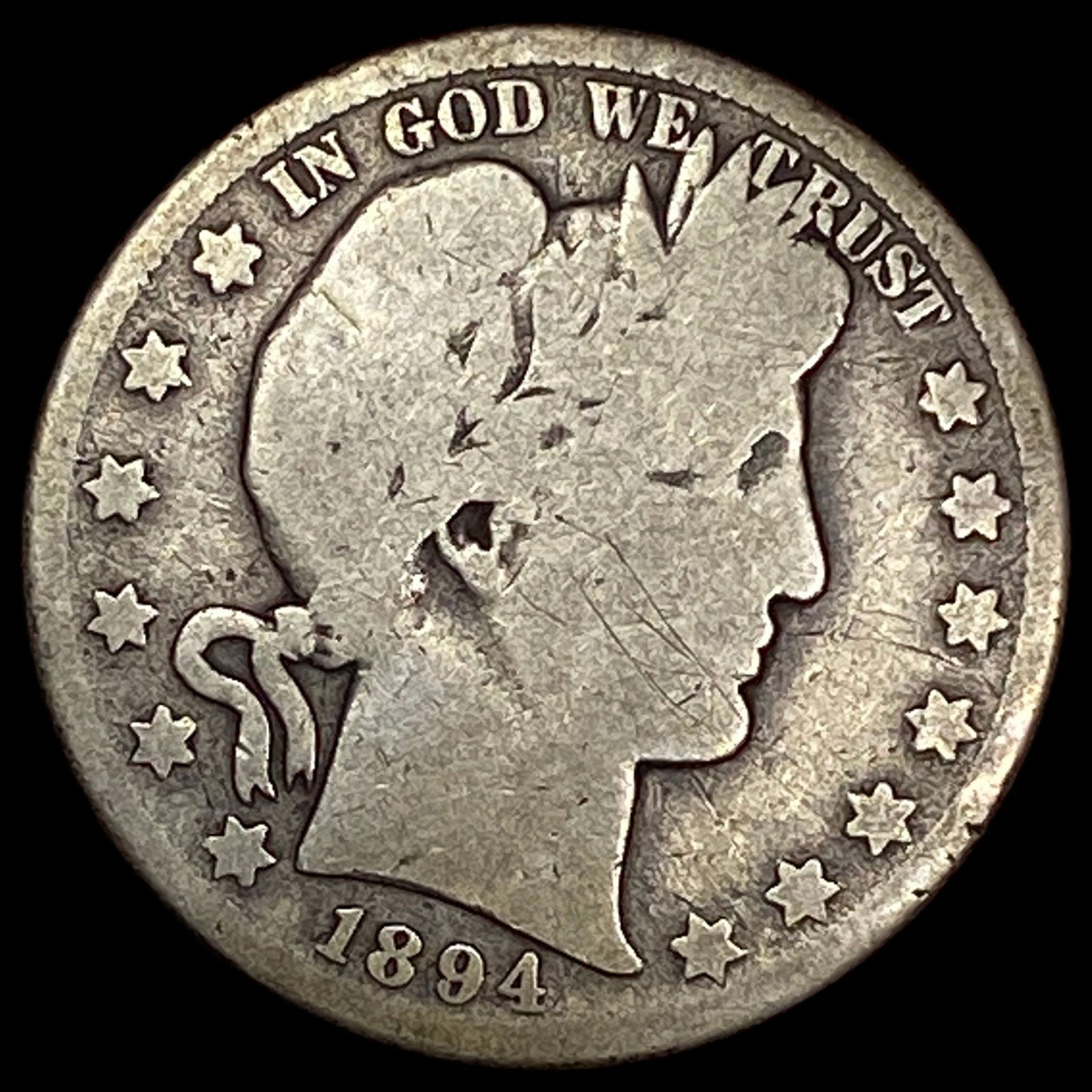 1894-S Silver Barber Half Dollar NICELY CIRCULATED: 1894-S Silver Barber Half Dollar NICELY CIRCULATED
