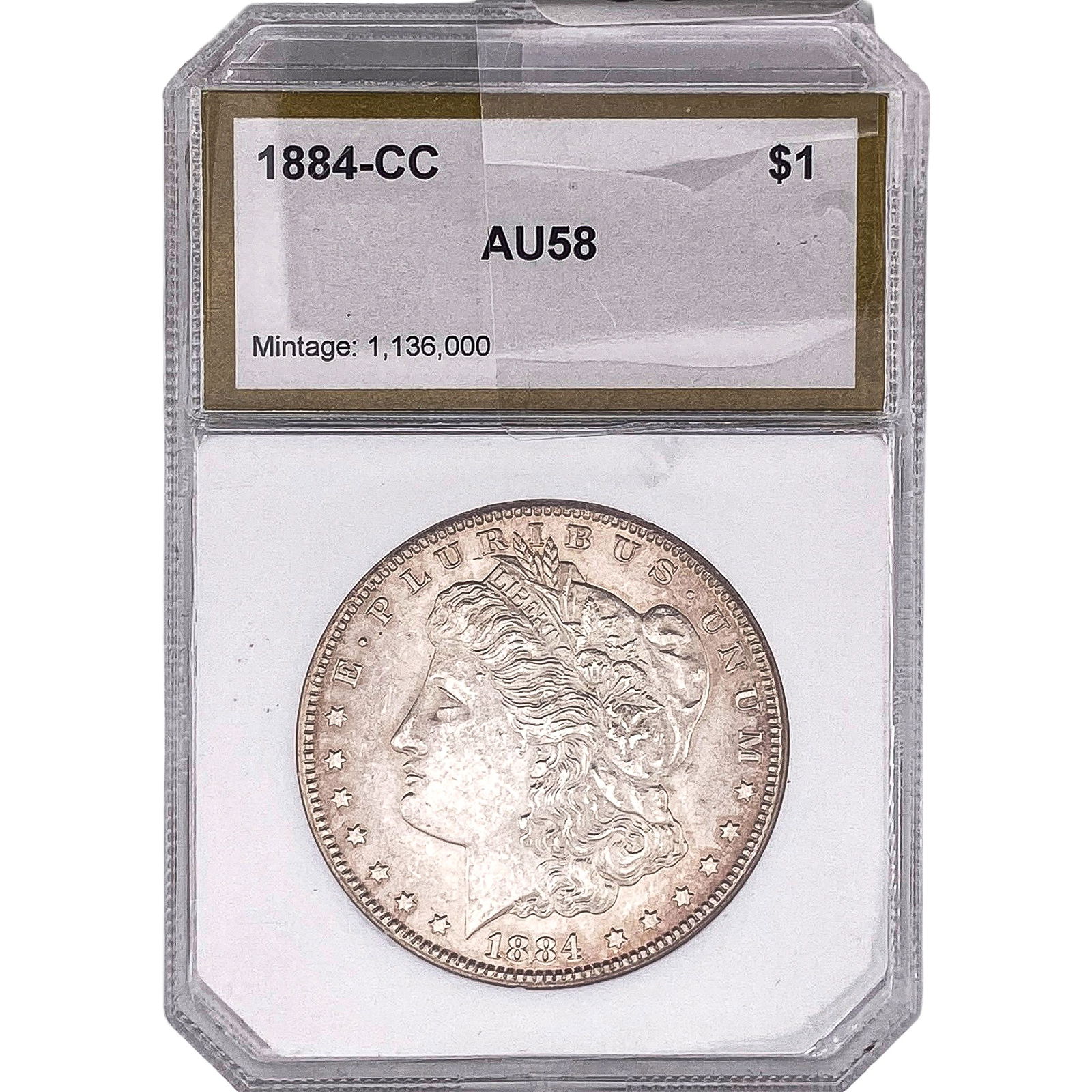 1884-CC Morgan Silver Dollar PCI AU58: 1884-CC Morgan Silver Dollar PCI AU58