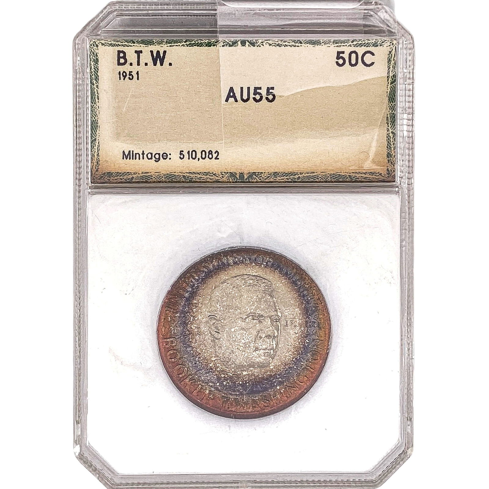 1951 Booker T Half Dollar PCI AU55: 1951 Booker T Half Dollar PCI AU55