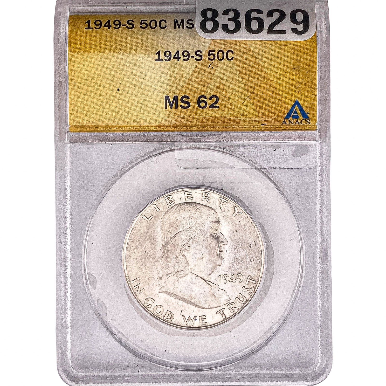 1949-S Franklin Half Dollar ANACS MS62: 1949-S Franklin Half Dollar ANACS MS62