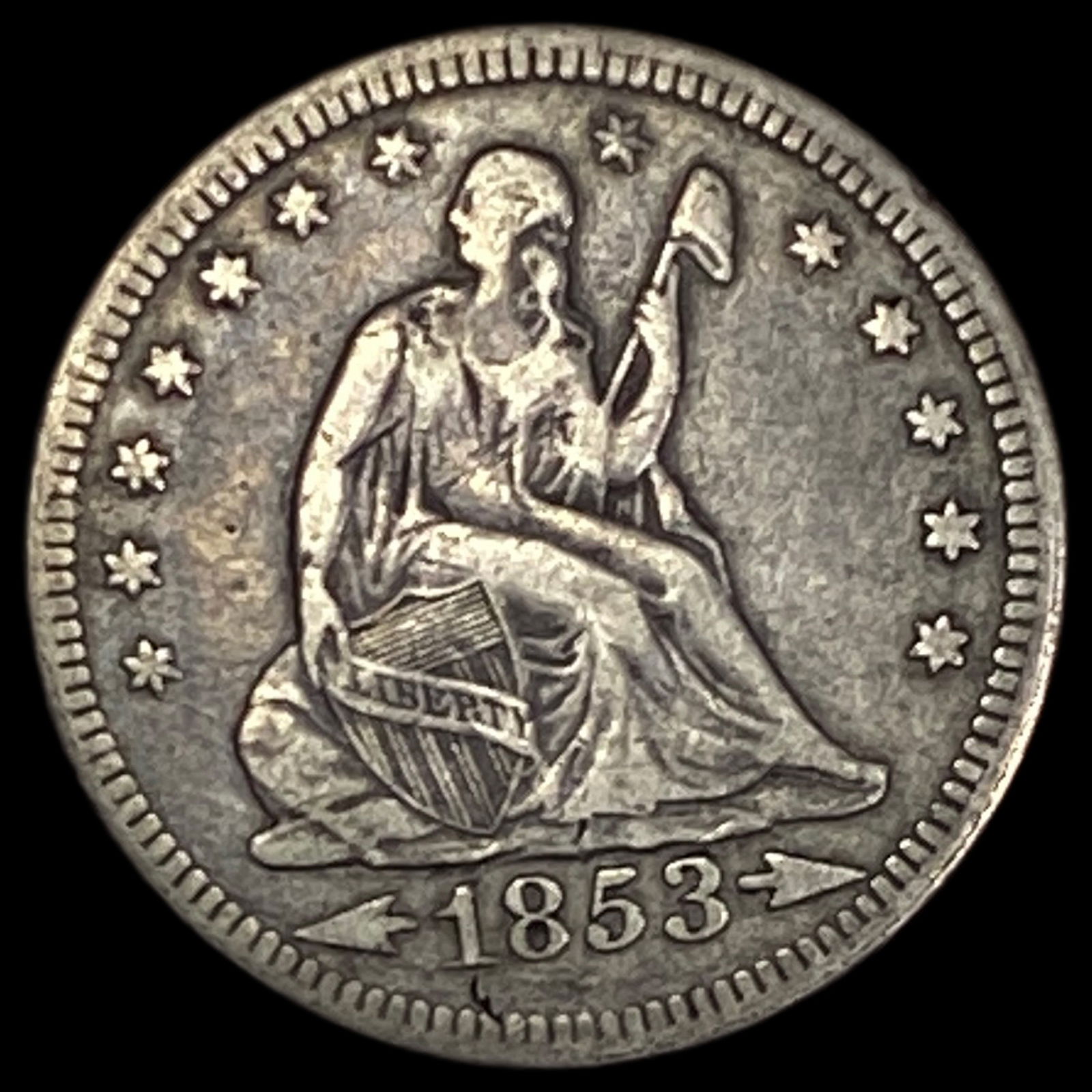 1853 Arrows/Rays Seated Liberty Quarter LIGHTLY CIRCULATED: 1853 Arrows/Rays Seated Liberty Quarter LIGHTLY CIRCULATED