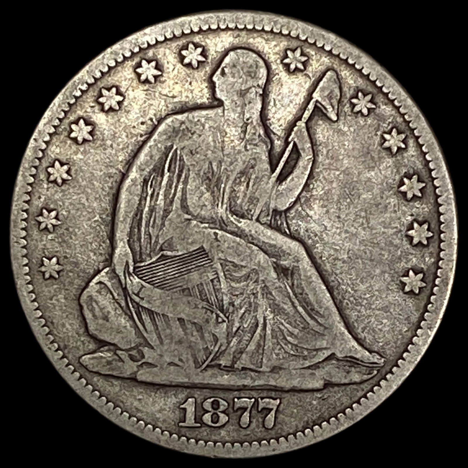 1877-CC Silver Seated Liberty Half Dollar LIGHTLY CIRCULATED (1 of 2)