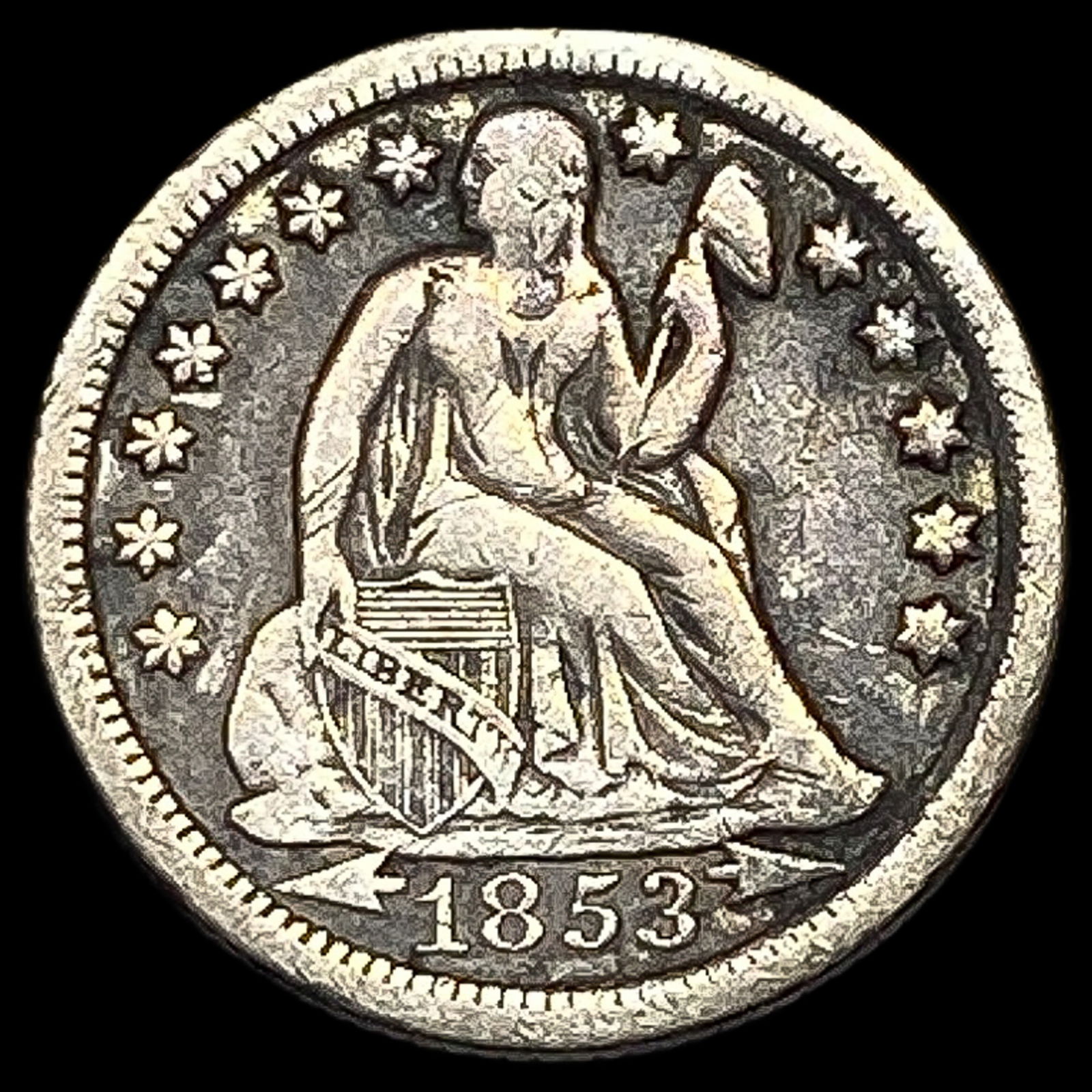 1853-O Silver Seated Liberty Dime LIGHTLY CIRCULATED: 1853-O Silver Seated Liberty Dime LIGHTLY CIRCULATED
