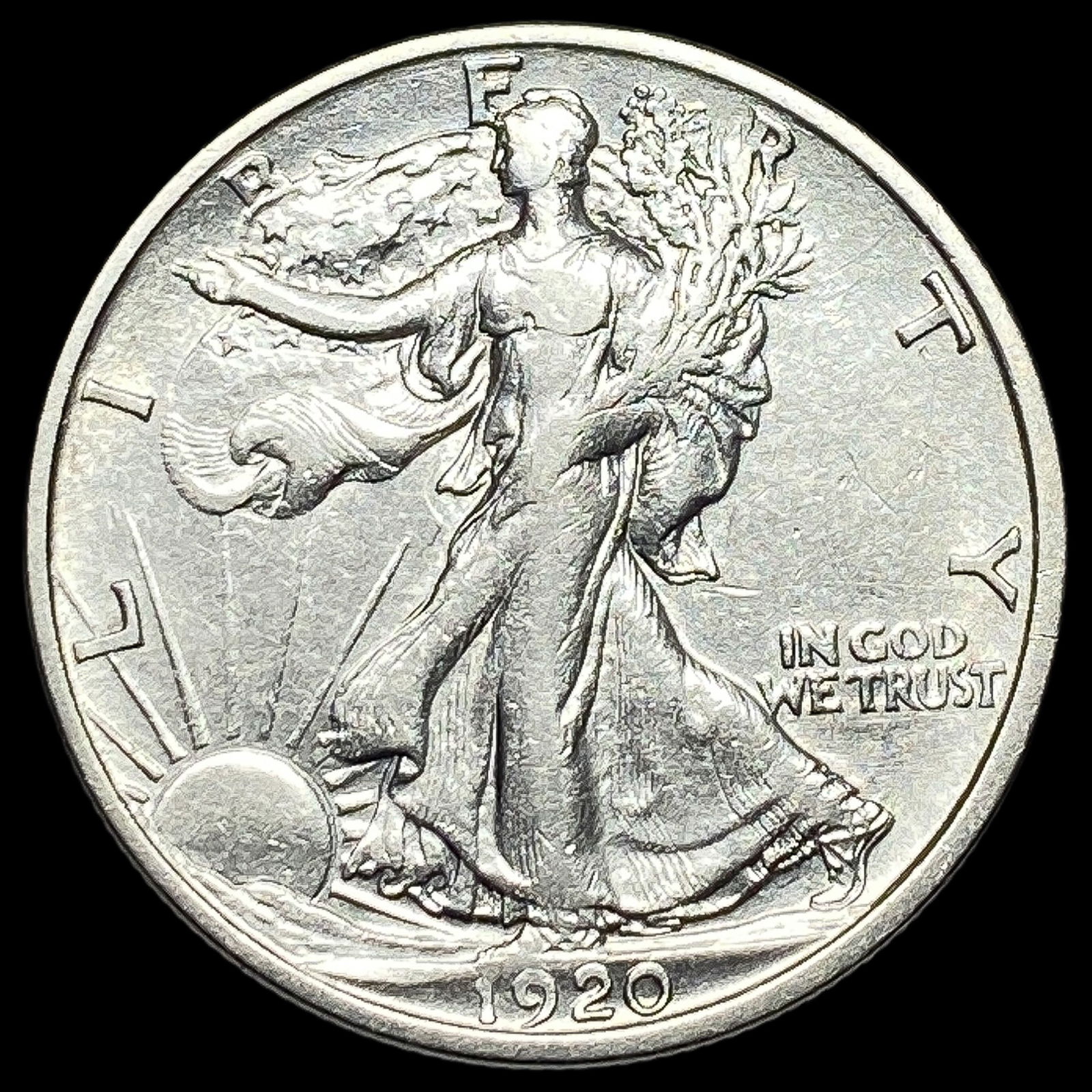 1920-S Silver Half Dollar Walking Liberty CLOSELY UNCIRCULATED: 1920-S Silver Half Dollar Walking Liberty CLOSELY UNCIRCULATED