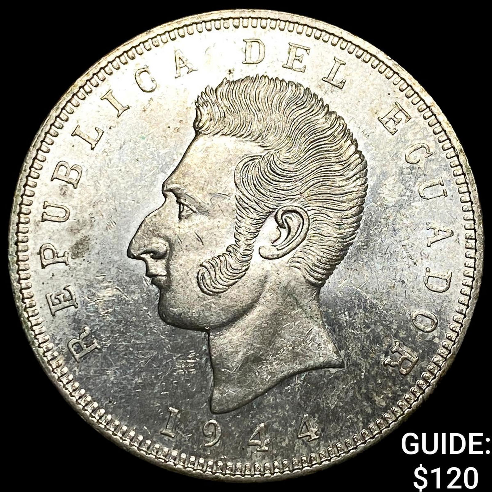 1944 Ecuador Silver Silver 5 Sucres UNCIRCULATED: 1944 Ecuador Silver Silver 5 Sucres UNCIRCULATED