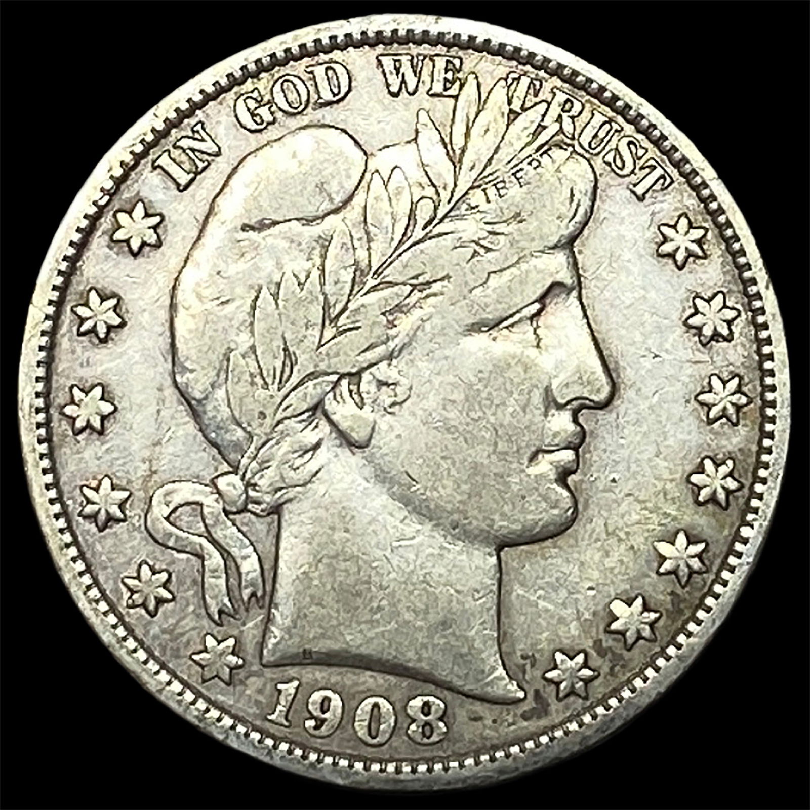 1908-D Silver Barber Half Dollar ABOUT UNCIRCULATED: 1908-D Silver Barber Half Dollar ABOUT UNCIRCULATED