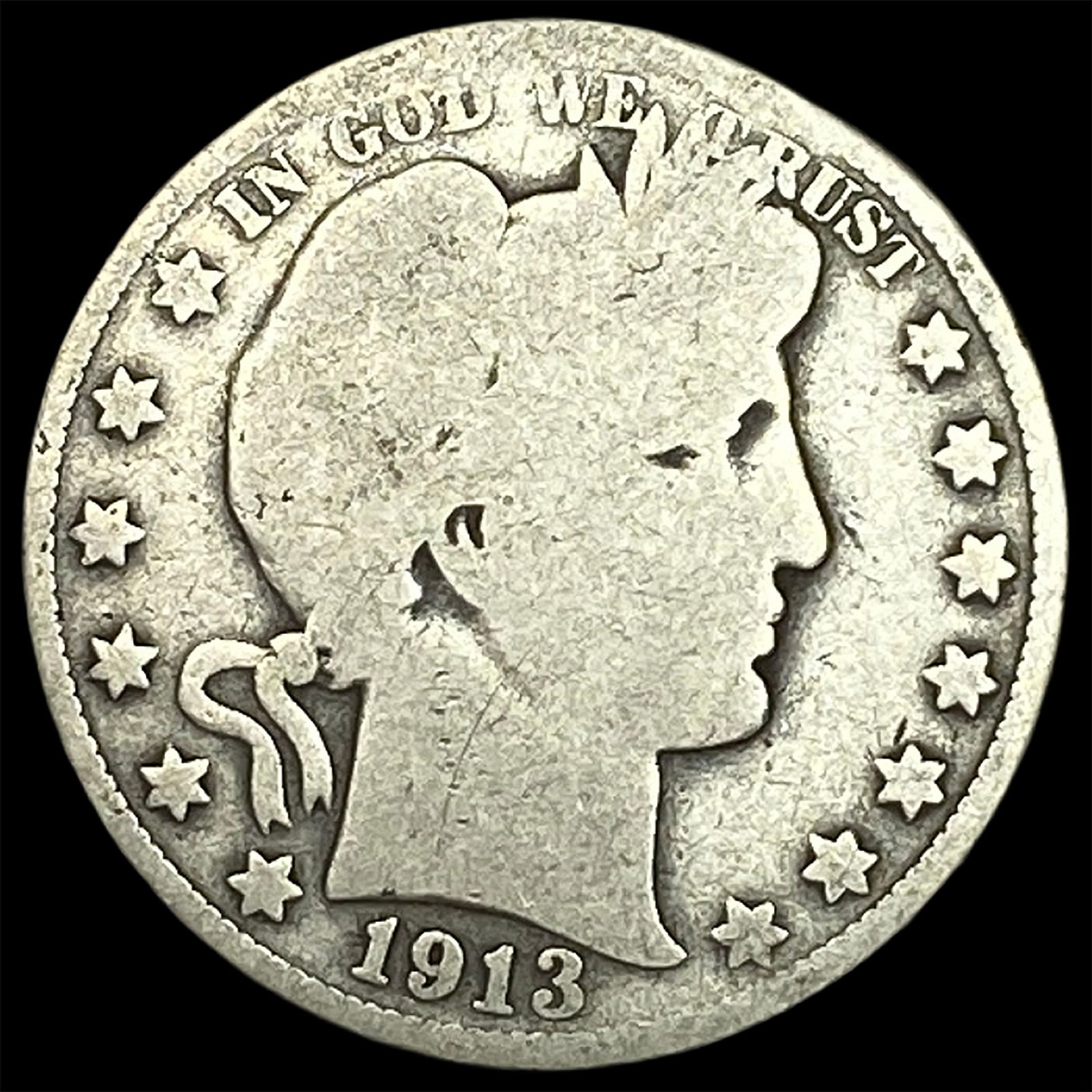 1913 Silver Barber Half Dollar NICELY CIRCULATED: 1913 Silver Barber Half Dollar NICELY CIRCULATED