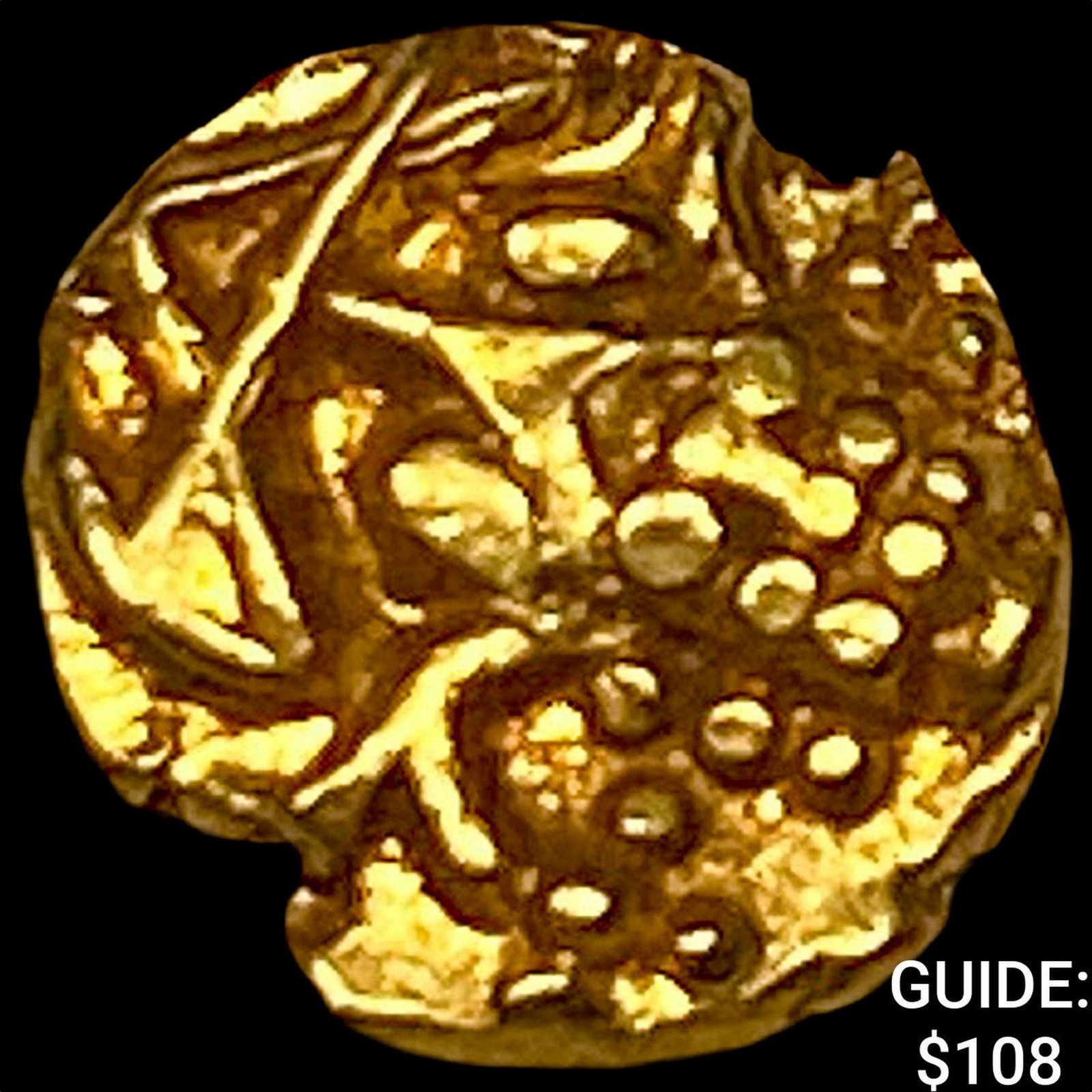 1600-1800 India .014oz Gold Fanam UNCIRCULATED: 1600-1800 India .014oz Gold Fanam UNCIRCULATED