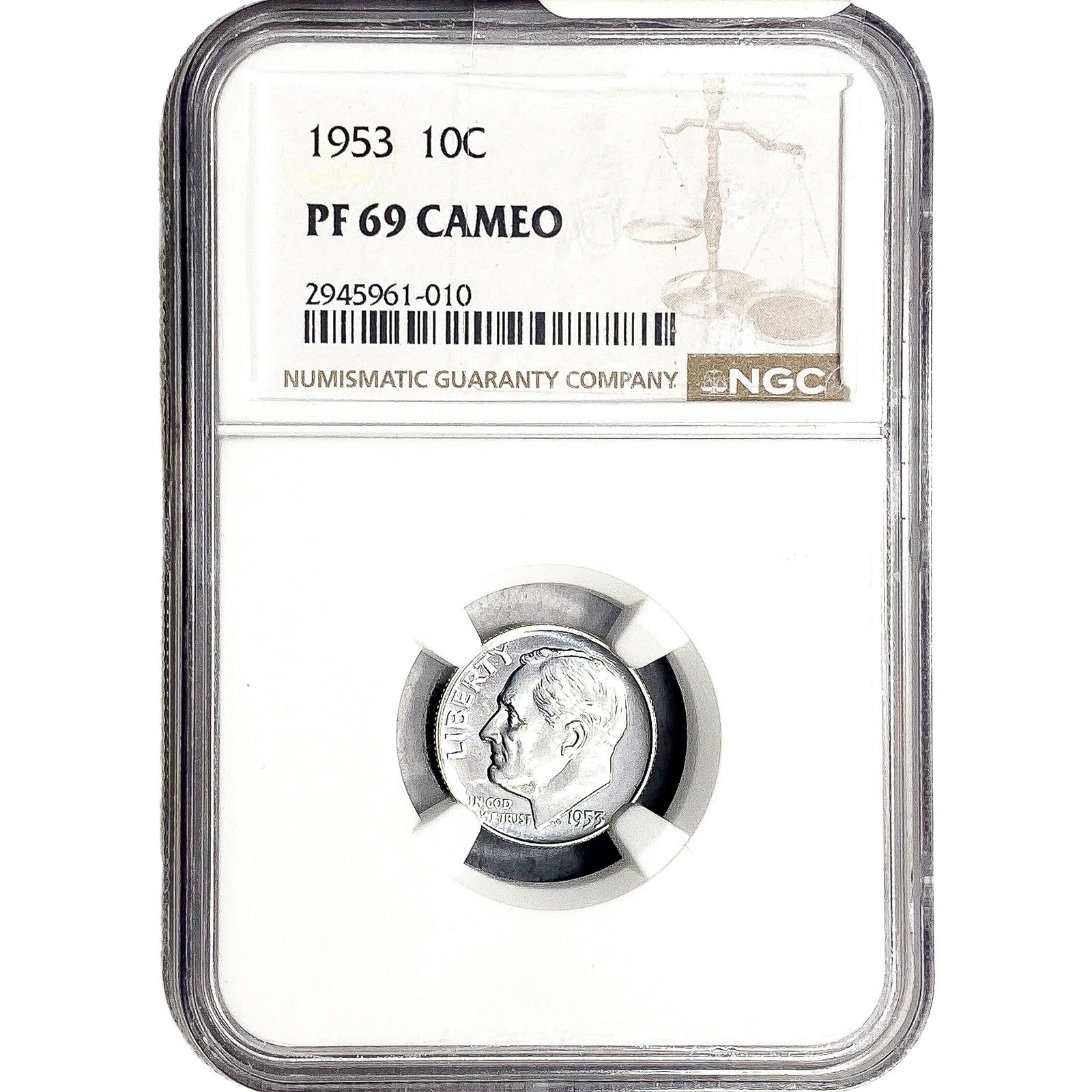 1953 Roosevelt Dime NGC PF69 CAMEO: 1953 Roosevelt Dime NGC PF69 CAMEO