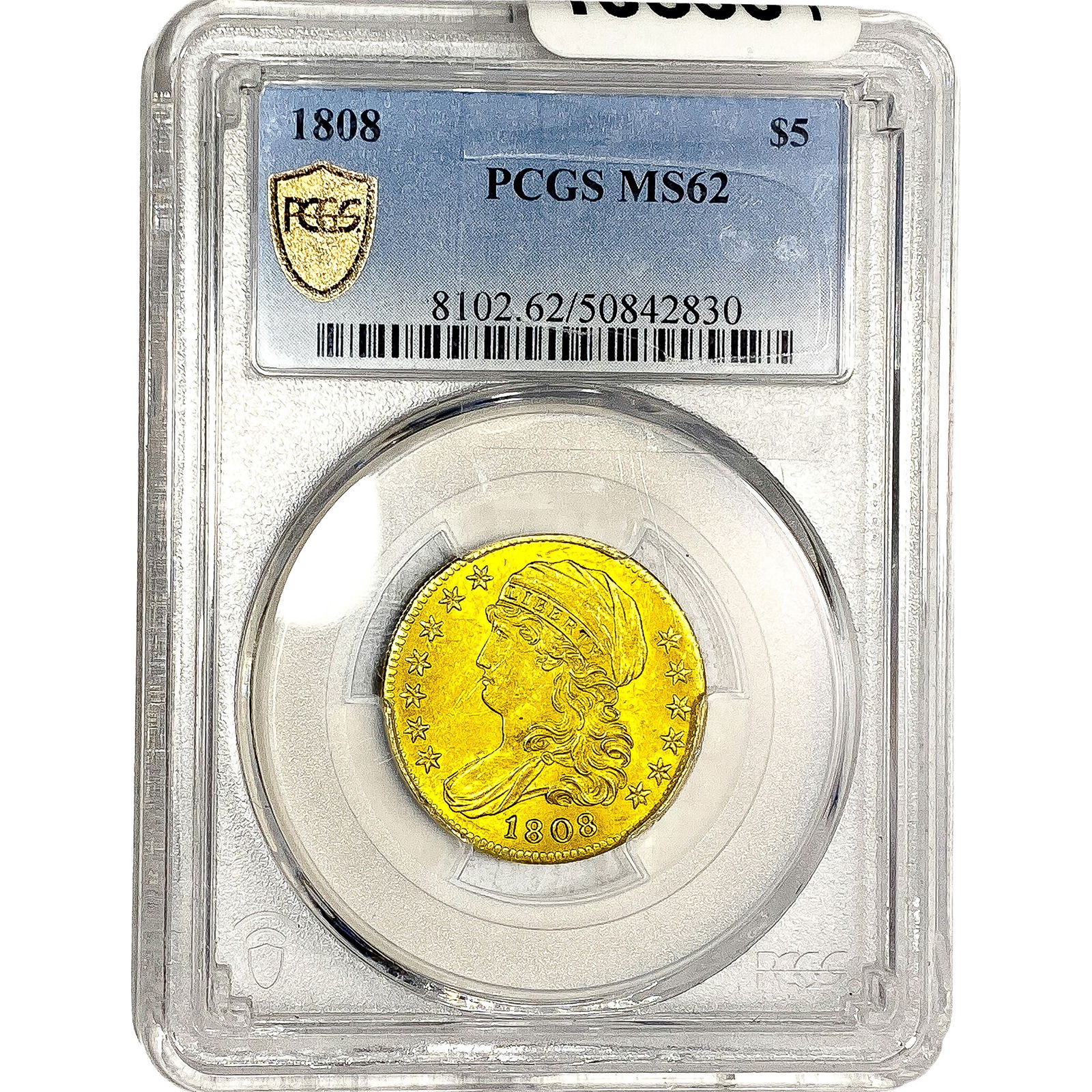 1808 $5 Gold Half Eagle PCGS MS62: 1808 $5 Gold Half Eagle PCGS MS62