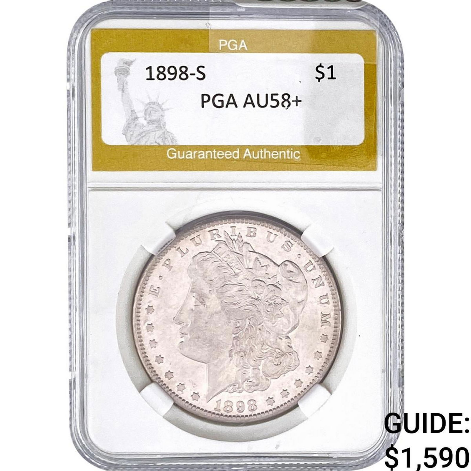 1898-S Morgan Silver Dollar PGA AU58+: 1898-S Morgan Silver Dollar PGA AU58+