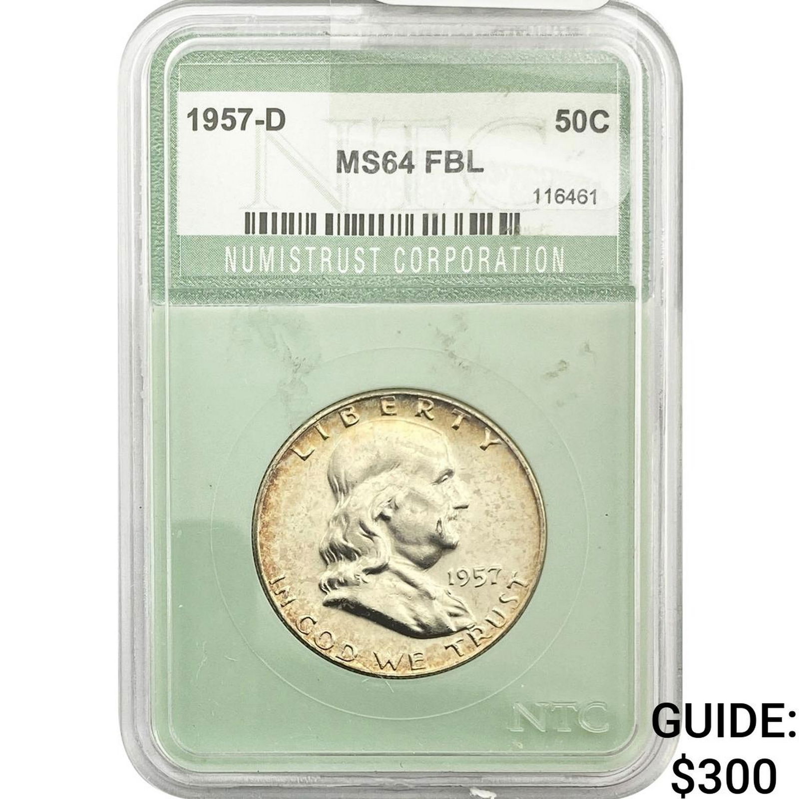 1957-D Franklin Half Dollar NTC MS64 FBL: 1957-D Franklin Half Dollar NTC MS64 FBL