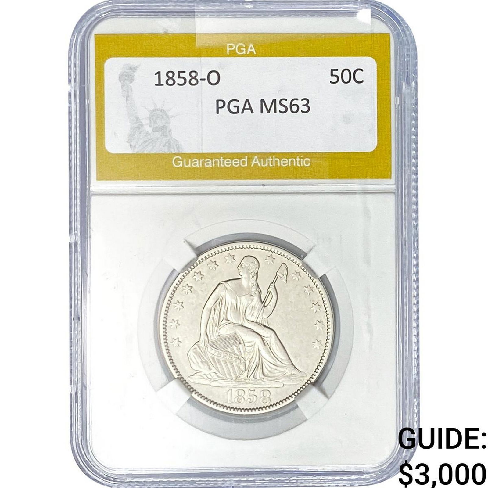 1858-O Seated Liberty Half Dollar PGA MS63 (1 of 2)
