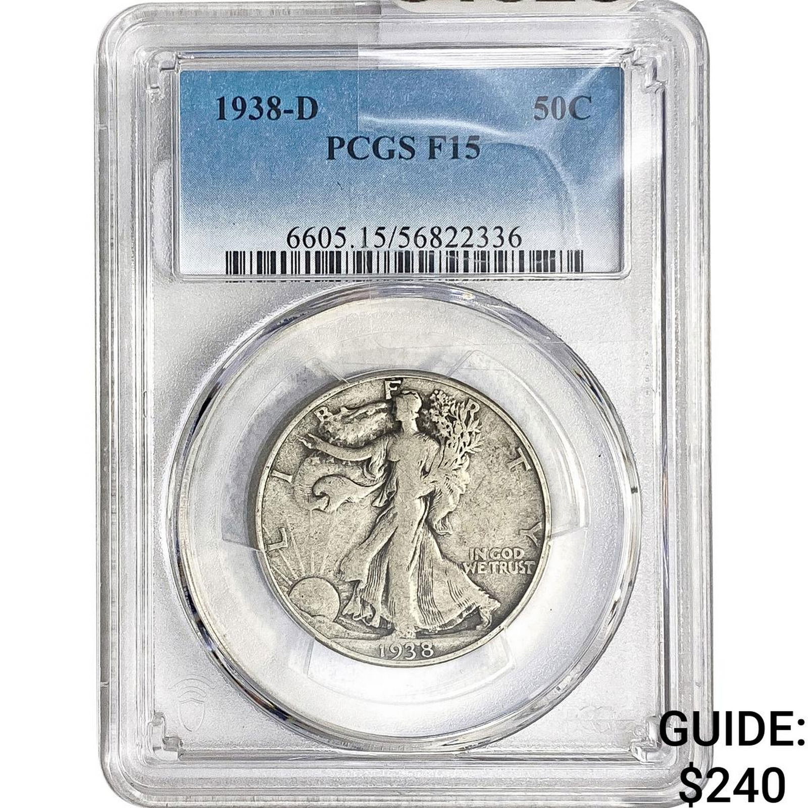 1938-D Walking Liberty Half Dollar PCGS F15: 1938-D Walking Liberty Half Dollar PCGS F15