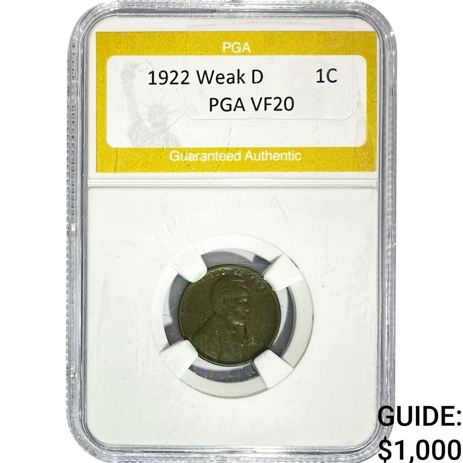 1922 Weak D Wheat Cent PGA VF20: 1922 Weak D Wheat Cent PGA VF20