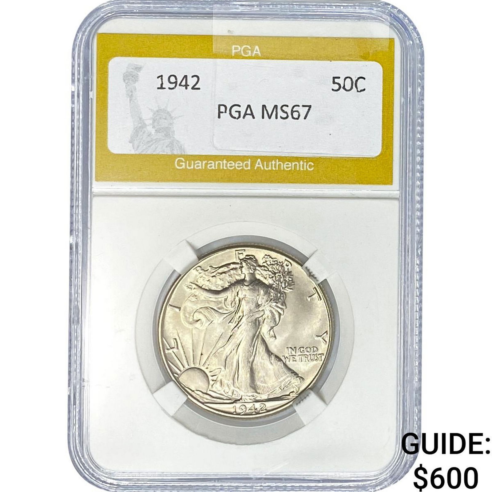 1942 Walking Liberty Half Dollar PGA MS67: 1942 Walking Liberty Half Dollar PGA MS67