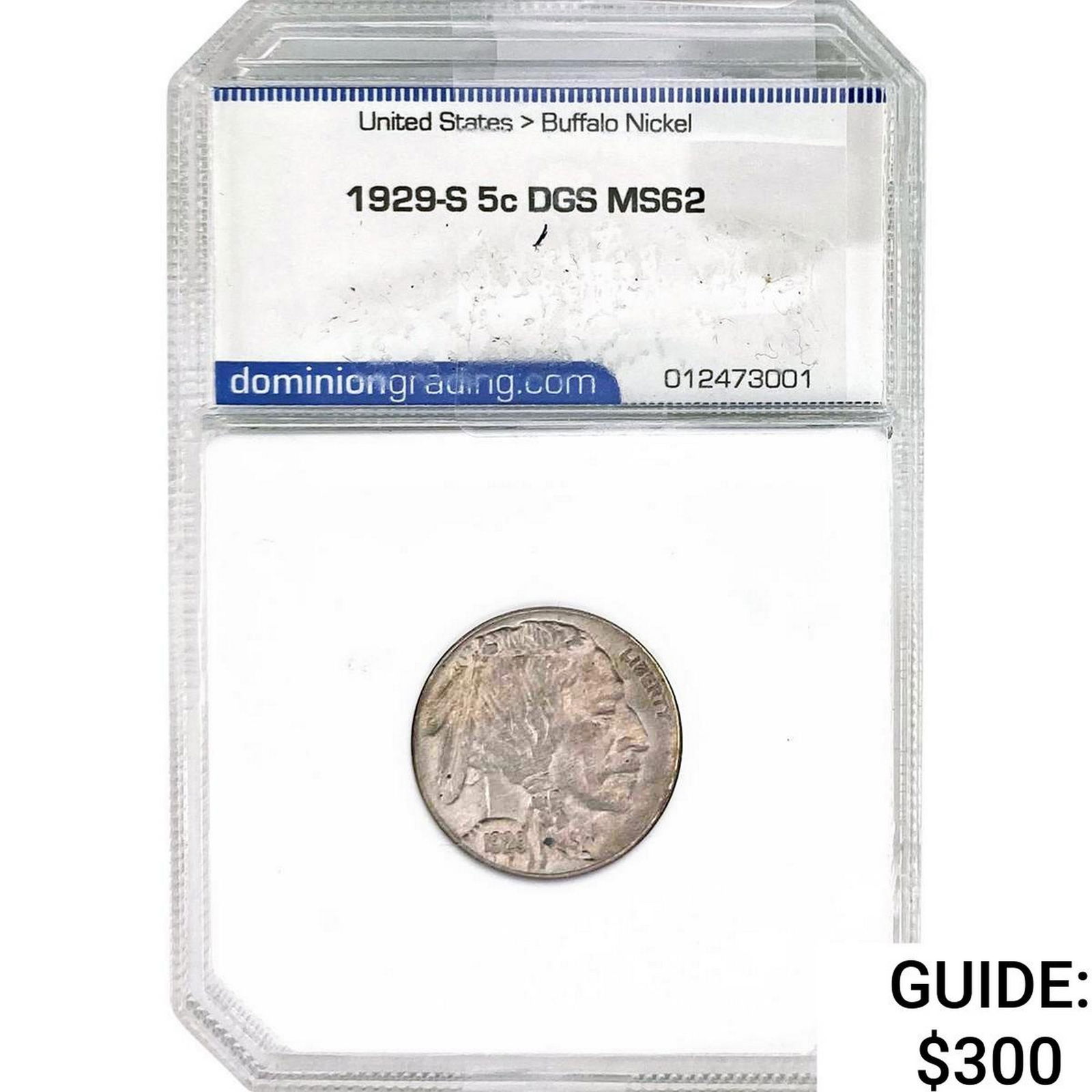 1929-S Buffalo Nickel DGC MS62: 1929-S Buffalo Nickel DGC MS62