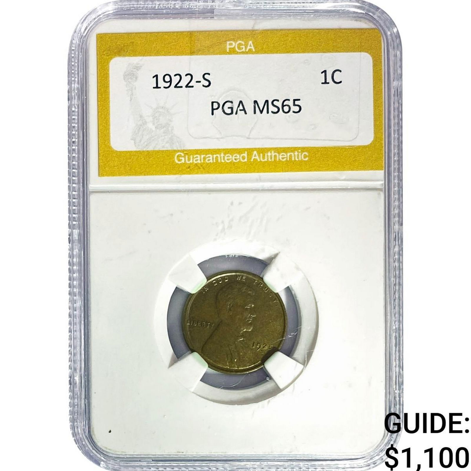 1922-S Wheat Cent PGA MS65: 1922-S Wheat Cent PGA MS65