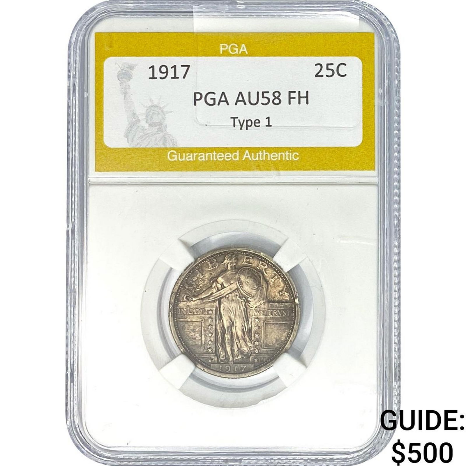 1917 Standing Liberty Quarter PGA AU58 FH Type 1: 1917 Standing Liberty Quarter PGA AU58 FH Type 1