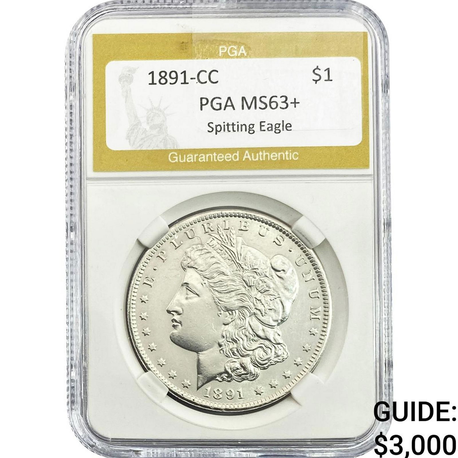 1891-CC Morgan Silver Dollar PGA MS63+ Spiting Eagle: 1891-CC Morgan Silver Dollar PGA MS63+ Spiting Eagle