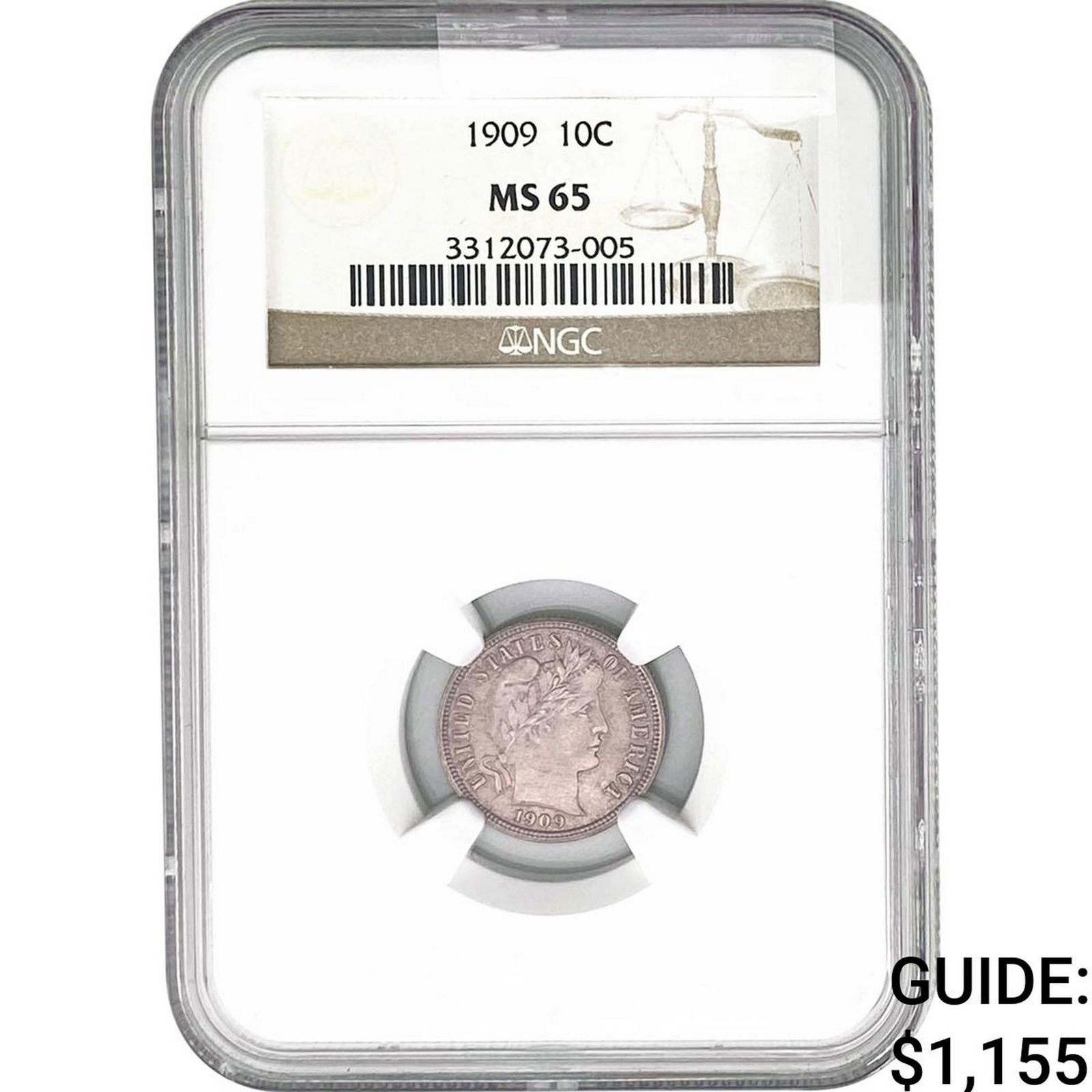 1909 Barber Dime NGC MS65: 1909 Barber Dime NGC MS65