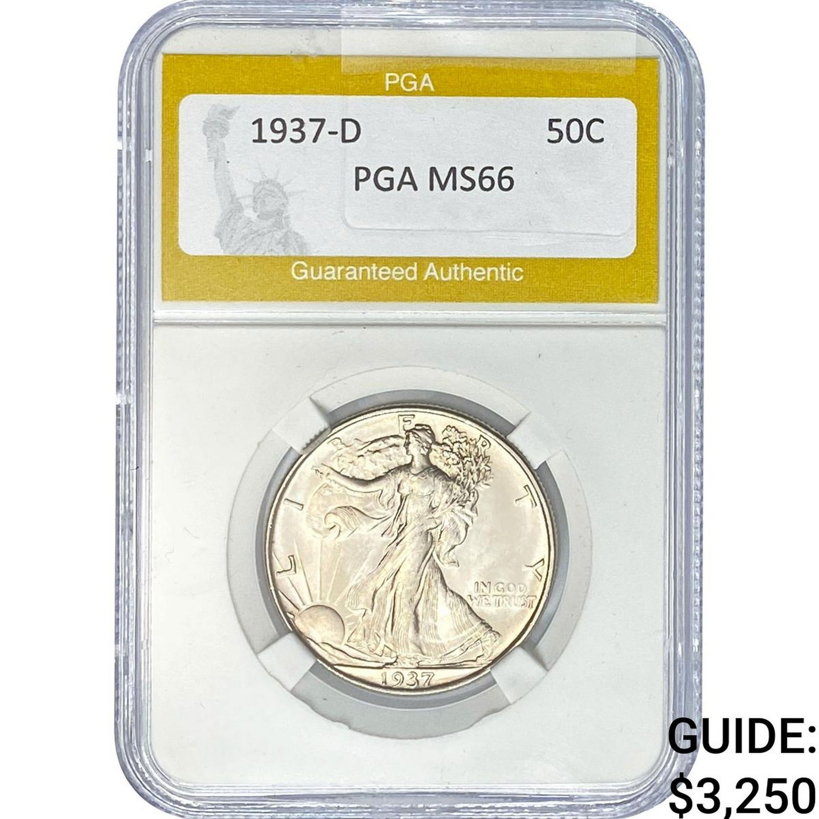 1937-D Walking Liberty Half Dollar PGA MS66: 1937-D Walking Liberty Half Dollar PGA MS66