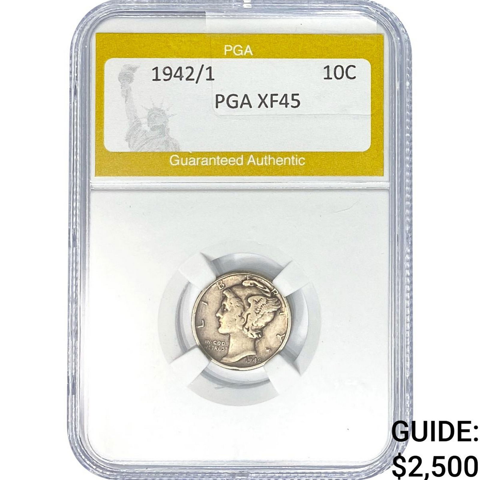 1942/1 Mercury Silver Dime PGA XF45: 1942/1 Mercury Silver Dime PGA XF45