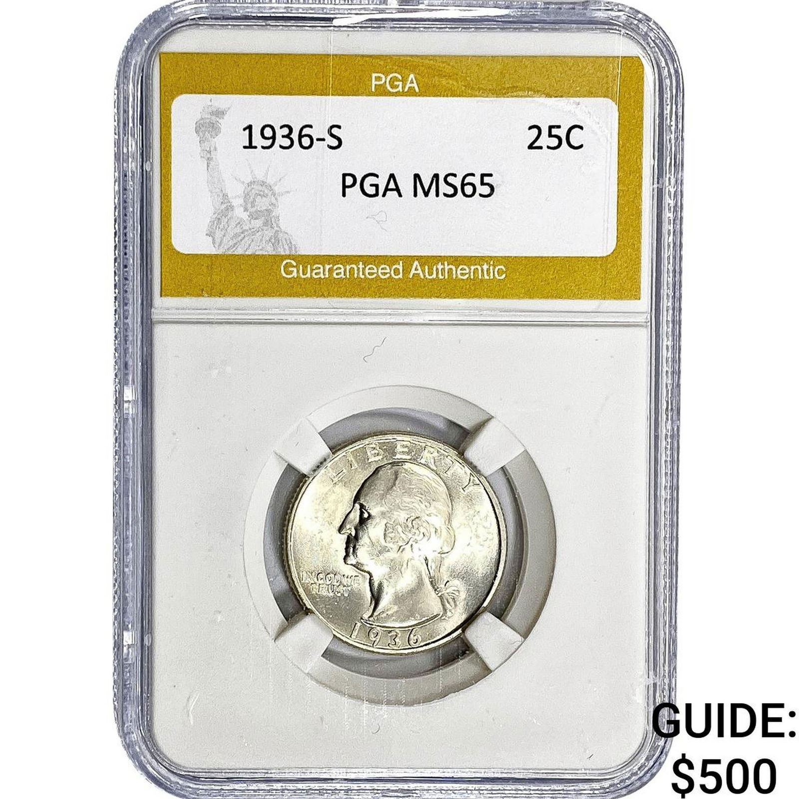 1936-S Washington Silver Quarter PGA MS65: 1936-S Washington Silver Quarter PGA MS65