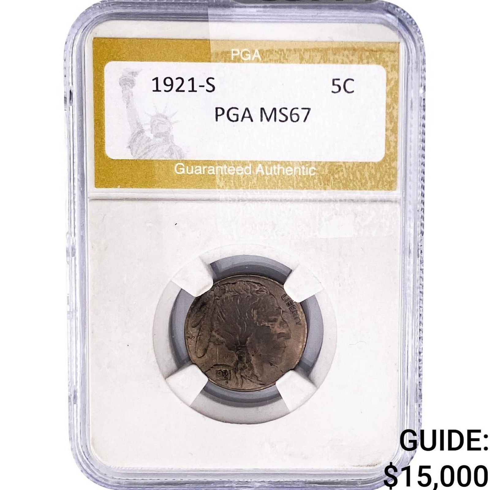 1921-S Buffalo Nickel PGA MS67: 1921-S Buffalo Nickel PGA MS67