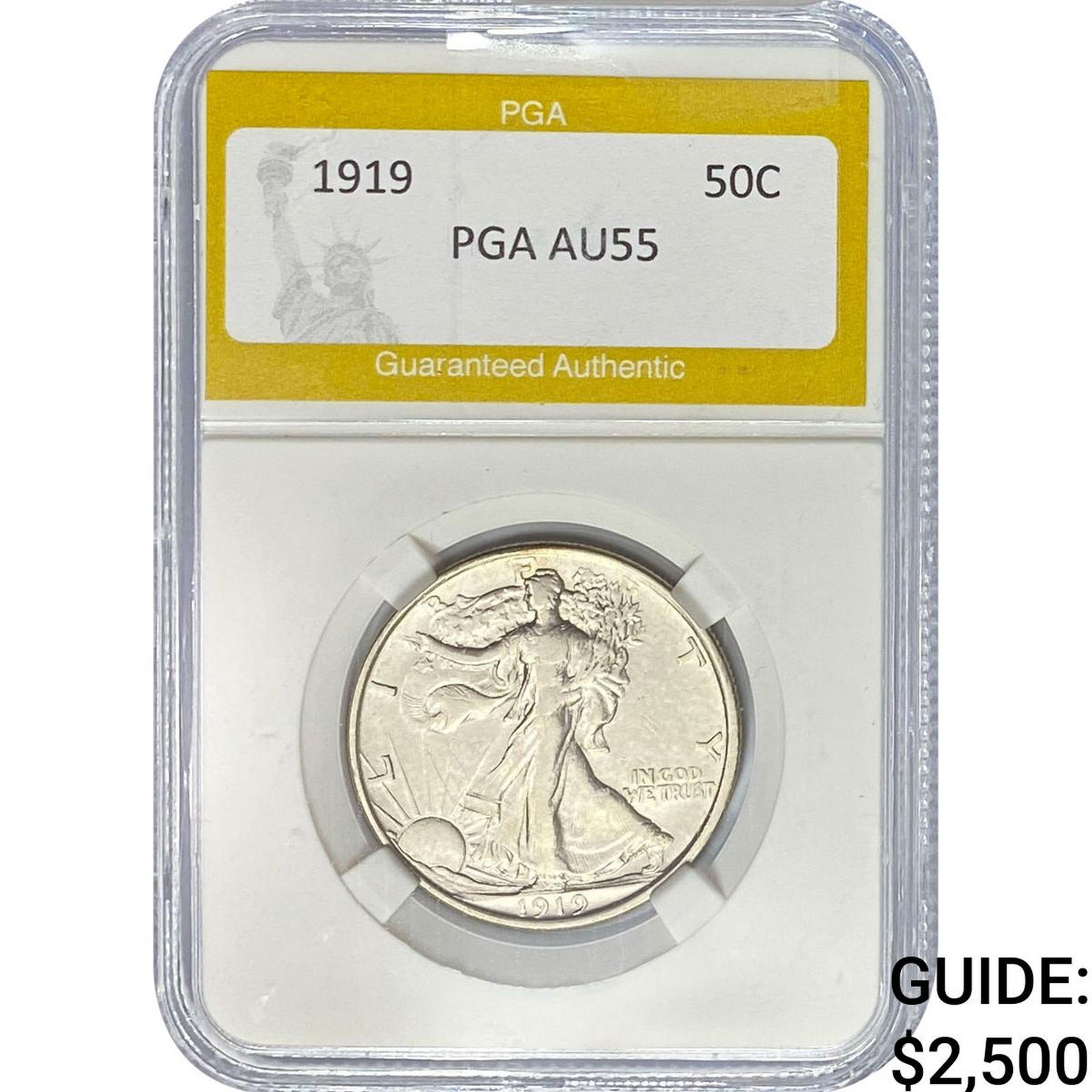 1919 Walking Liberty Half Dollar PGA AU55: 1919 Walking Liberty Half Dollar PGA AU55