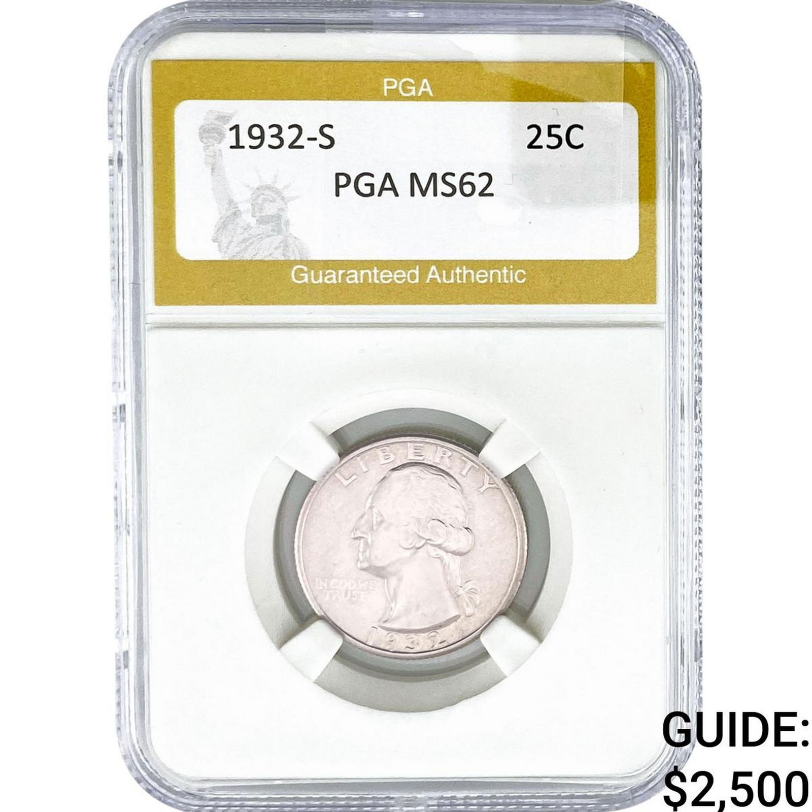 1932-S Washington Silver Quarter PGA MS62: 1932-S Washington Silver Quarter PGA MS62