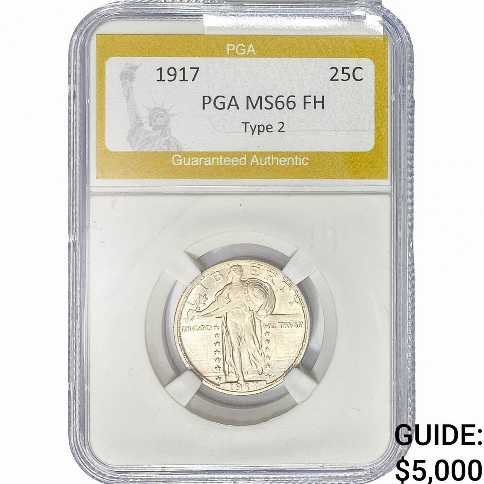 1917 Standing Liberty Quarter PGA MS66 FH Type 2: 1917 Standing Liberty Quarter PGA MS66 FH Type 2
