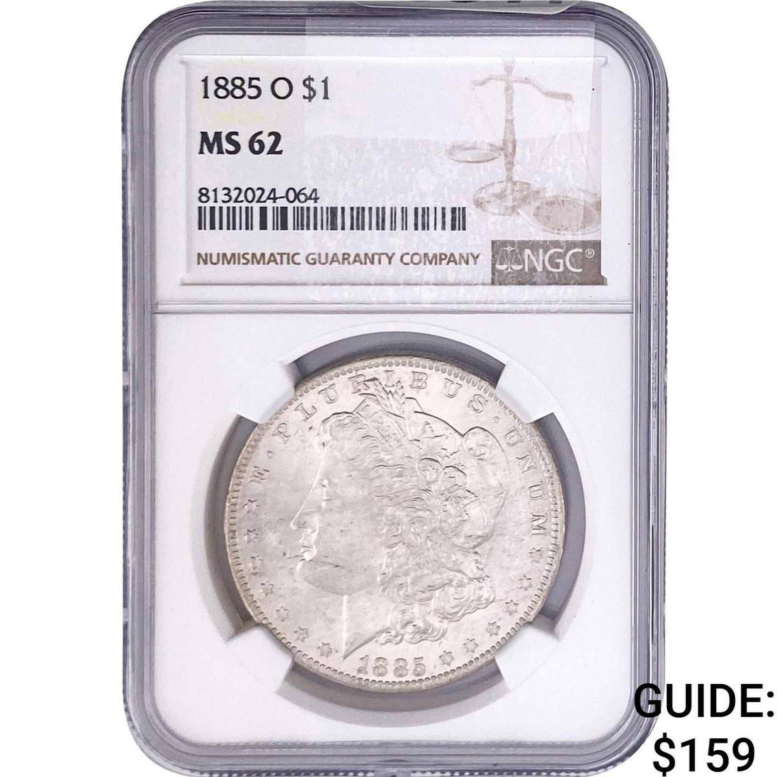 1885-O Morgan Silver Dollar NGC MS62: 1885-O Morgan Silver Dollar NGC MS62