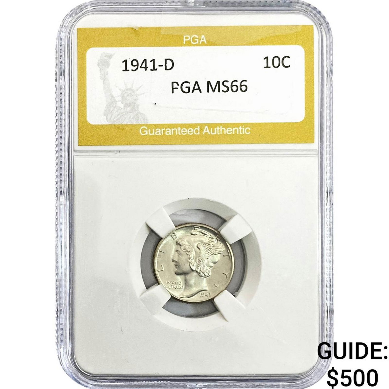 1941-D Mercury Silver Dime PGA MS66: 1941-D Mercury Silver Dime PGA MS66