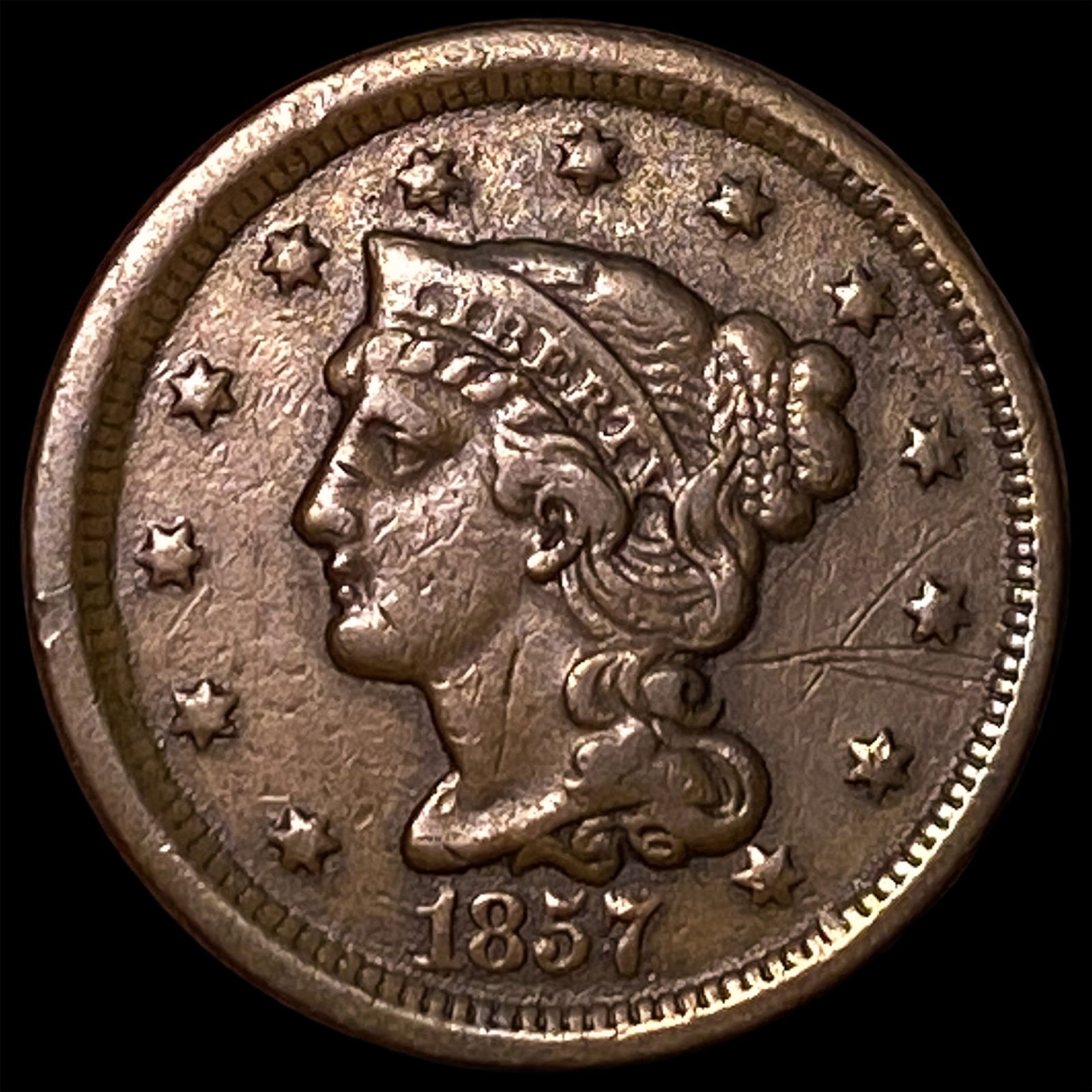 1857 Braided Hair Large Cent LIGHTLY CIRCULATED (1 of 2)
