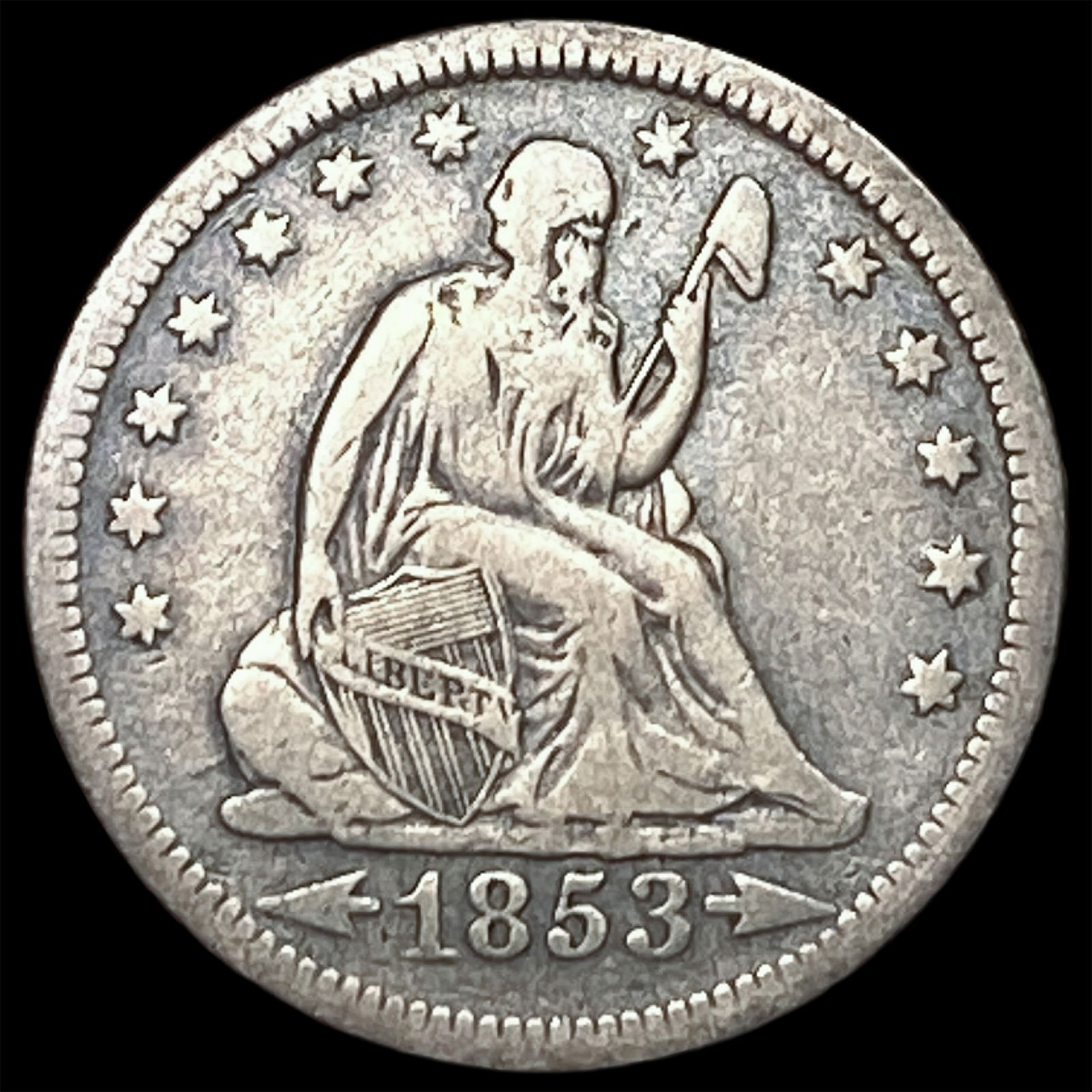 1853-O Silver Seated Liberty Quarter NICELY CIRCULATED: 1853-O Silver Seated Liberty Quarter NICELY CIRCULATED